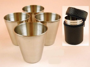 4 db rozsdamentes kupica, műbőr tokban