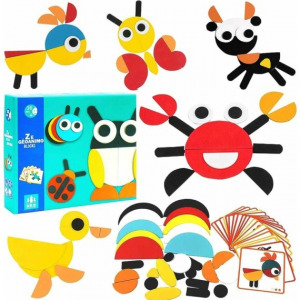 Logikai képkirakó puzzle geometriai alakzatokkal és állatokkal - Montessori módszer alapján