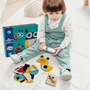 Logikai képkirakó puzzle geometriai alakzatok, állatokkal - Montessori