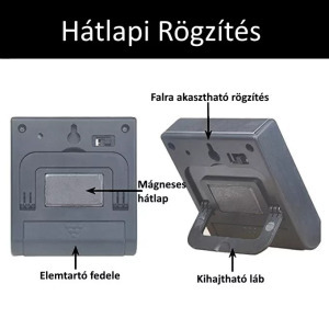 Digitális ételhőmérő/konyhai időzítő, LCD, mágneses hátlap, asztali támasz