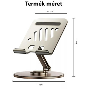Mobiltelefon- és tablettartó, alumínium, 360°-ban forgatható, összecsukható, fekete