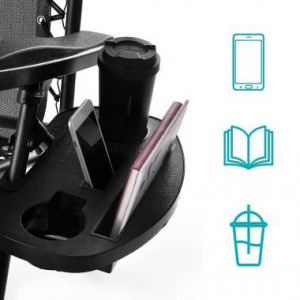 Zéró gravitáció szék napellenzővel és pohártartóval 2db, fekete