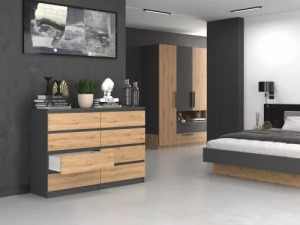 Riano MIX M8 140 fiókos szekrény, 138x97x40 cm, antracit-tölgy