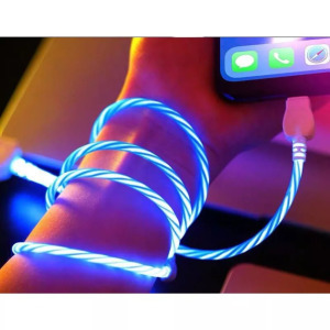 Adat- és töltőkábel, Lightning/USB, villogó fénnyel, 2A, 1 méter, kék