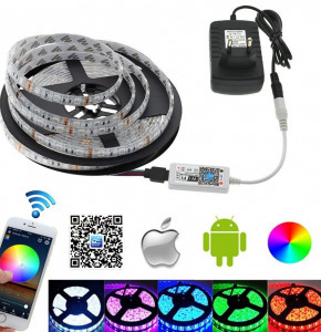 5méteres RGB led szalag táppal és távirányítóval