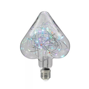 Szív alakú színes LED üveg búra, E27, zöld-piros-kék-sárga ünnepi fények