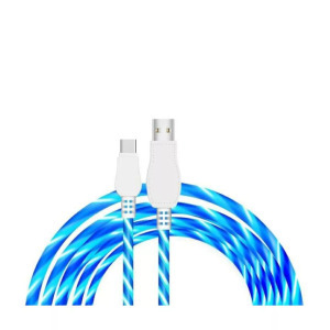 Adat- és töltőkábel, USB-C/USB, villogó LED fénnyel, 2A, 1 méter, kék
