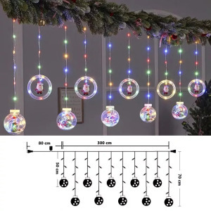 Összefűzhető Circle&Santa Claus/Mikulás LED Körök, 3m, 8mód, 4szín, 10gömb