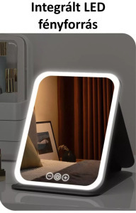 Érintős kozmetikai sminktükör, összecsukható, LED keret,akkumulátoros,fehér
