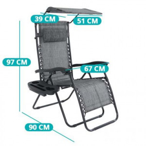 Zéró gravitáció szék napellenzővel és pohártartóval 2db, szürke