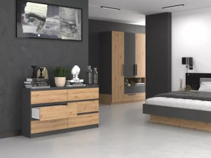 Riano MIX M6 140 2x3 fiókos szekrény, 138x77x40 cm, antracit-tölgy