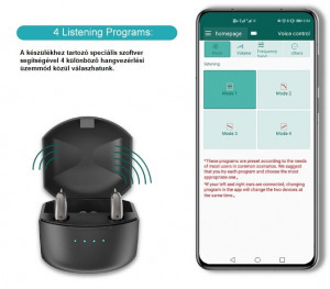 Digitális BTE Akkumulátoros hallókészülék, 2 db, töltődobozzal