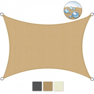 Napvitorla - árnyékoló teraszra, erkélyre és kertbe szögletes 5x5 m homok színben - polyester (vízálló)