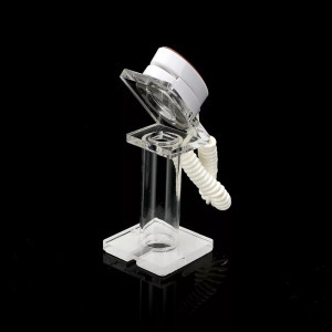 Asztali Okostelefon tartó, spirál kábel, akril lopásgátló állvány, átlátszó