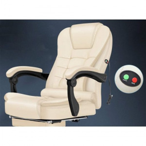 Főnöki-vezetői irodai forgószék masszázs funkcióval, lábtartóval - fehér