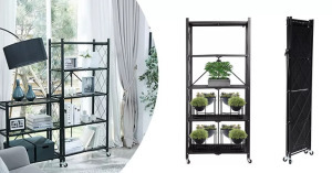 Lapra hajtható, gurulós konyhai tárolóállvány, fém