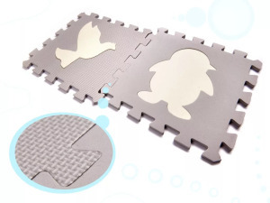 Hab szivacs puzzle 113x113 cm, 36db - szürke, ekrü állatos