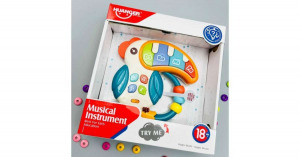 Tukán alakú zenélő oktatójáték színes zongora billentyűkkel babáknak