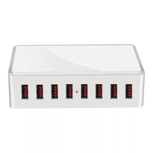 USB hálózati töltő, 8xUSB port, 40W gyorstöltés, fehér