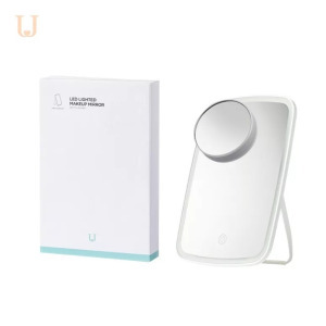 Érintős kozmetikai sminktükör, LED fényerő, 5x nagyítás, akkumulátor, fehér