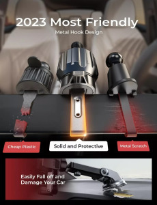 Autós mobiltelefon tartó, szellőzőrácsra, 360°-ban forgatható, ezüst/fekete