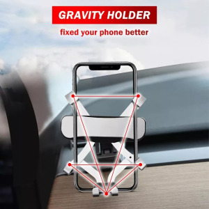 Autós mobiltelefon tartó, szellőzőrácsra, 360°-ban forgatható, ezüst/fekete