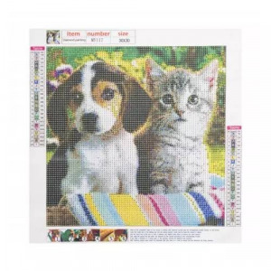 5D Gyémánt hímzés - 25x35 cm - kutyus-cica