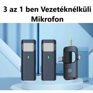 Vezeték nélküli mikrofon, élő közvetítés, videofelvételhez, fekete