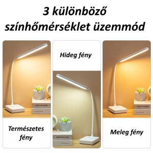 Flexibilis asztali LED Lámpa, állítható fényerő, színhőmérséklet, akkumulátor