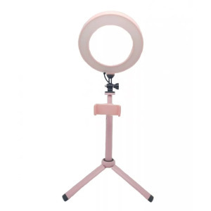 Asztali LED Selfie ring/körfény, 16cm, 3 színhőmérséklet, telefontartó pink