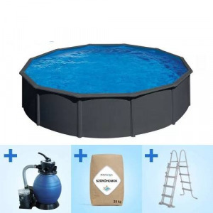 Pontaqua Family Pool Kit Antracit kerek fémfalas családi medence szett 360 x 120 cm