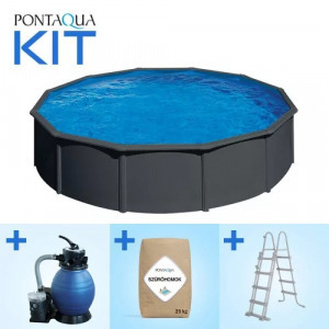 Pontaqua Family Pool Kit Antracit kerek fémfalas családi medence szett 360 x 120 cm