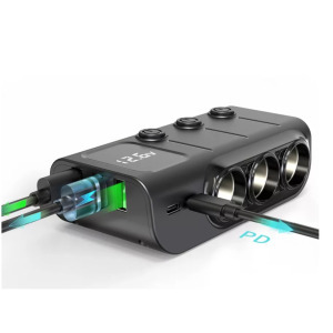 Autós szivargyújtó elosztó, 12-24V/120W, szivargyújtó aljzat, 2xUSB-C 3xUSB