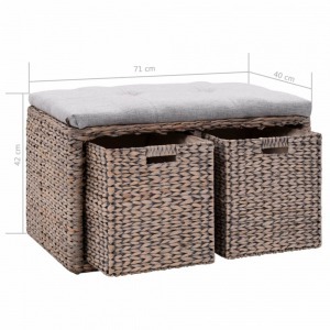 Tengerifű pad 2 kosárral 71 x 40 x 42 cm Natúr