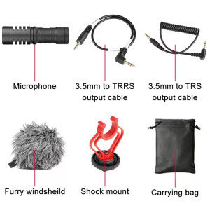 Kondenzátor mikrofon, TRS és TRRS csatlakozóval, videofelvételhez, fekete