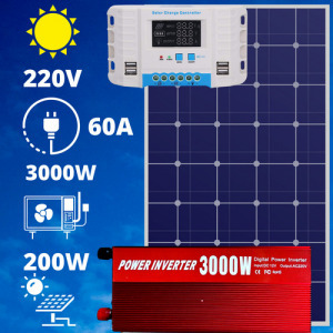 220V/12V napelem rendszer 200Wpanel 3000W inverter + 60A töltésvezérlő