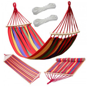 Nagyméretű egyszemélyes függőágy fa kerettel, piros - MS-521