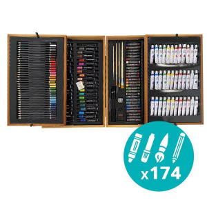 174 részes festő-és rajzkészlet praktikus, fa díszdobozban