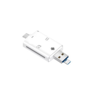 3in1 OTG USB-C/USB/MicroUSB + Kártyaolvasó: MicroSD/TF SD, fehér