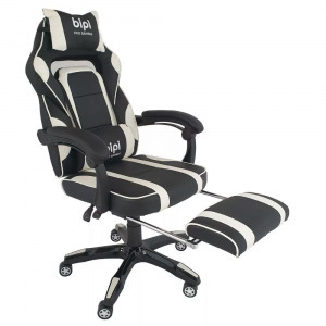 Gamer szék - standard - fekete/fehér - lábtartóval