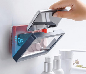 Vízálló telefontartó,- falra rögzíthető konyhai, fürdőszobai telefontartó fehér