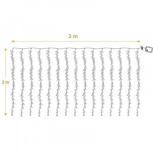 3x2 méteres ledes fényfüggöny apró zöld levelekkel, 8 programos, sorolható, hidegfehér