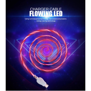 Adat- és töltőkábel, USB-C/USB, villogó LED fénnyel, 2A, 1 méter, pink