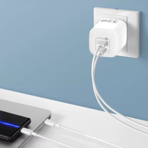 Univerzális GaN töltő adapter, 2 port, 33W , QC 3.0, 1xUSB, 1xUSB-C, fehér