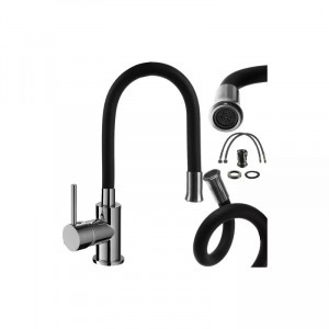 Függő konyhai csaptelep fekete flexibilis kifolyócsővel