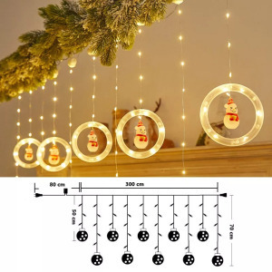 Összefűzhető Circle&Snowman/Hóember LED Körök, 3m, 8mód, 10gömb, meleg fény
