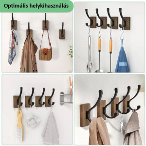 Elite Home 4 darabos rusztikus ruhafogas szett, fa + alumínium, kétoldalú ragasztóval és csavarokkal
