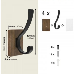 Elite Home 4 darabos rusztikus ruhafogas szett, fa + alumínium, kétoldalú ragasztóval és csavarokkal