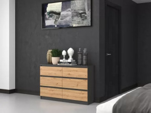 Riano MIX M6 120 2x3, fiókos szekrény, 120x77x30 cm, antracit-tölgy