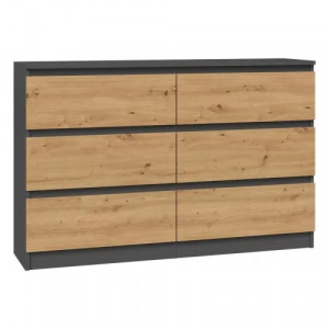 Riano MIX M6 120 2x3, fiókos szekrény, 120x77x30 cm, antracit-tölgy